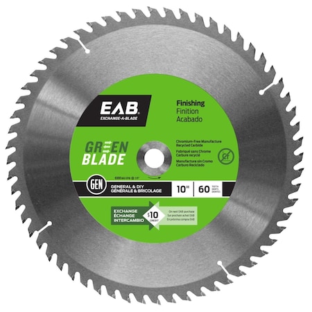 Inserciones 10 in. x 60 Teeth Finishing Green Blade Saw Blade - Recyclable Exchangeable IN3360307
